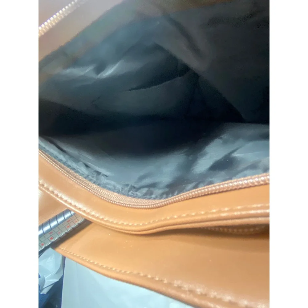 Brown Leather Patchwork Crossbody Bag Adjustable‎ Strap Zip Pockets